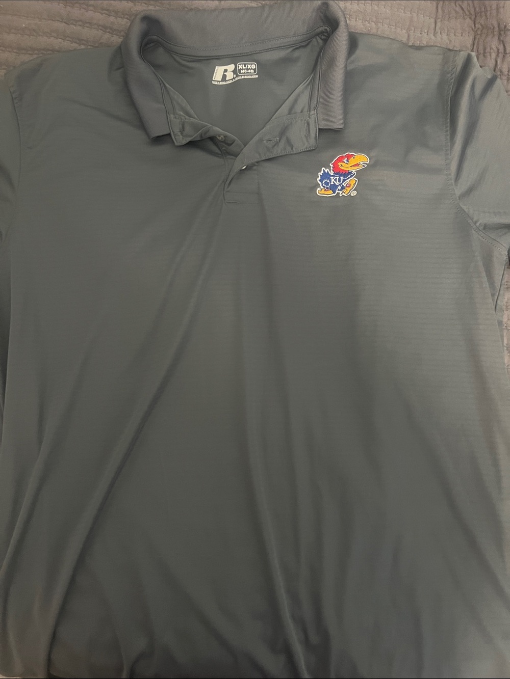 Russell Athletic Dark Gray KU Jayhawk Embroidered Polo